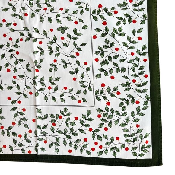 Christmas Tablecloth printed cotton mod green red white rectangle holly berries - Picture 1 of 6